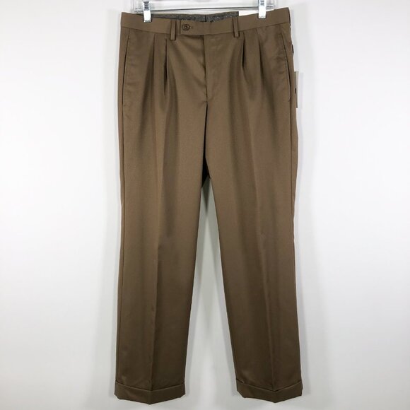 Collection Tan Textured Twill Pleated Pants 32x30 - Picture 2 of 7